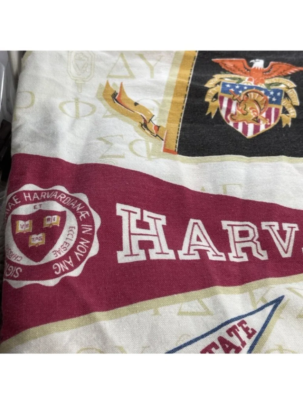 Vtg 70’s Sears Roebuck College Football Fraternity Bedspread Coverlet 58” X 80” - Picture 4 of 11